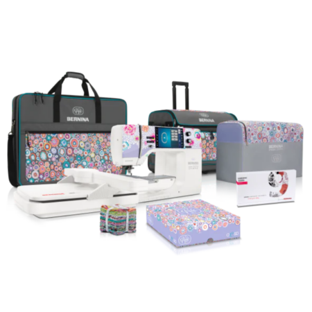 Bernina 770 QE Plus Embroidery Kaffe Edition with Trolley, Fat Quarter Bundle, and Luggage